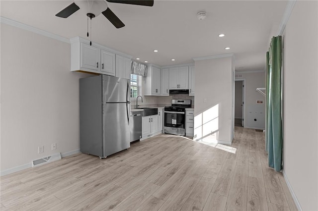 548 Kenyon Ave, Attleboro, MA 02703 - kitchen featuring visible vents, crown molding, appliances with stainless steel finishes, and under cabinet range hood