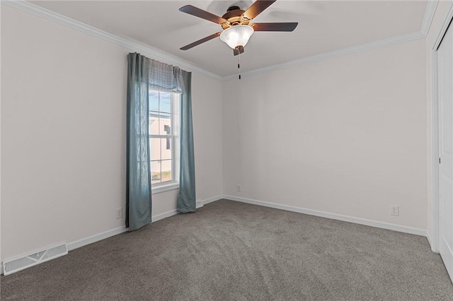 548 Kenyon Ave, Attleboro, MA 02703 - empty room with ornamental molding, carpet, ceiling fan, and visible vents