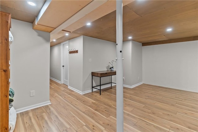 386 Stone Church Rd, Tiverton, RI 02878 - finished below grade area featuring light wood finished floors, recessed lighting, and baseboards