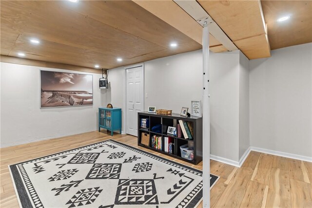 386 Stone Church Rd, Tiverton, RI 02878 - finished below grade area with hardwood / wood-style floors and recessed lighting