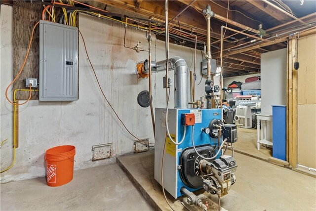 386 Stone Church Rd, Tiverton, RI 02878 - utility room featuring electric panel and a heating unit