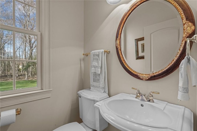bathroom featuring plenty of natural light, a sink, and toilet