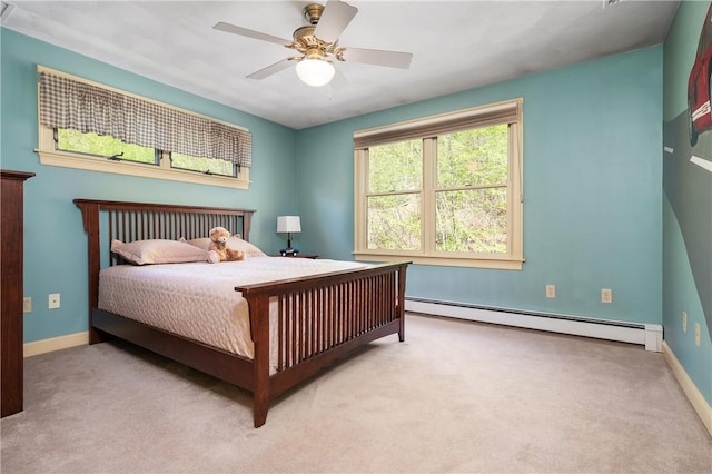 825 Woonsocket Hill Rd, North Smithfield, RI 02896 - carpeted bedroom with a ceiling fan, baseboards, and a baseboard radiator