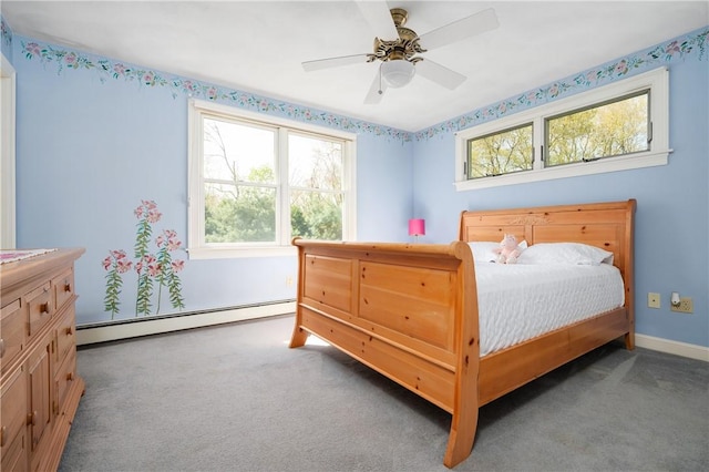 825 Woonsocket Hill Rd, North Smithfield, RI 02896 - carpeted bedroom with baseboards, ceiling fan, and baseboard heating