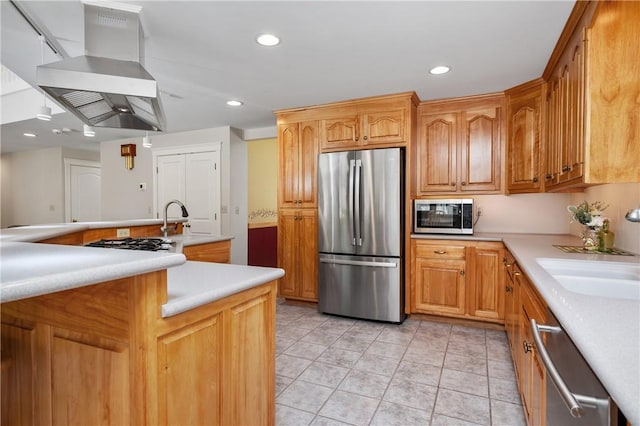 825 Woonsocket Hill Rd, North Smithfield, RI 02896 - kitchen with light countertops, a sink, stainless steel appliances, recessed lighting, and extractor fan