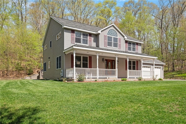 825 Woonsocket Hill Rd, North Smithfield, RI 02896 - view of front of property featuring covered porch, an attached garage, and a front yard