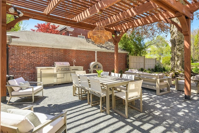 349 Wayland Ave, Providence, RI 02906 - view of patio / terrace with outdoor dining space, an outdoor hangout area, area for grilling, fence, and a pergola