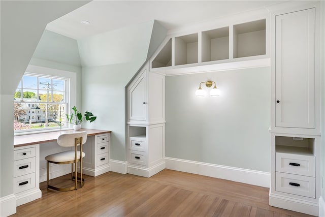 349 Wayland Ave, Providence, RI 02906 - unfurnished office with light wood-style flooring, baseboards, and lofted ceiling