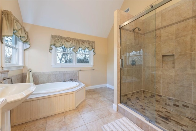 27 Tom Harvey Rd, Westerly, RI 02891 - full bath with a bath, a stall shower, healthy amount of natural light, and lofted ceiling