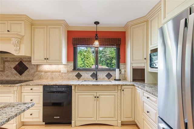 28 Potter Hill Rd, Westerly, RI 02891 - kitchen with black appliances, cream cabinets, and a sink