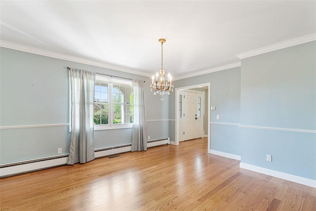 28 Potter Hill Rd, Westerly, RI 02891 - empty room with a chandelier, crown molding, wood finished floors, baseboards, and baseboard heating