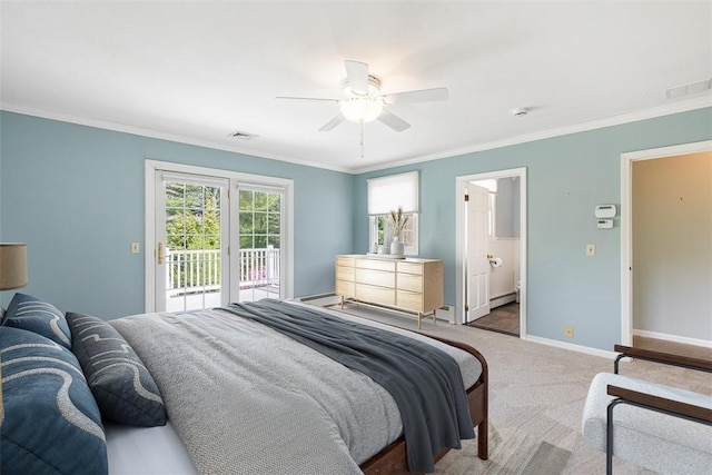 28 Potter Hill Rd, Westerly, RI 02891 - carpeted bedroom featuring access to outside, crown molding, baseboards, and a ceiling fan
