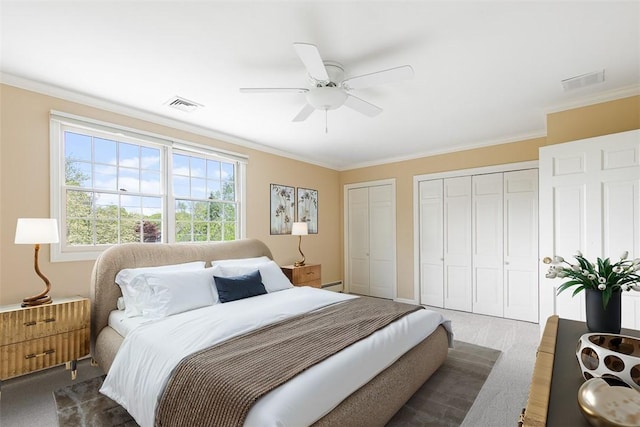 28 Potter Hill Rd, Westerly, RI 02891 - bedroom featuring multiple closets, crown molding, a baseboard radiator, and ceiling fan