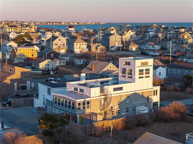 aerial view at dusk with a residential view