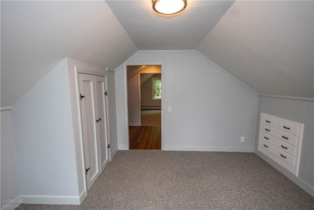 2 King St, Johnston, RI 02919 - additional living space featuring lofted ceiling, carpet, baseboards, and a baseboard heating unit
