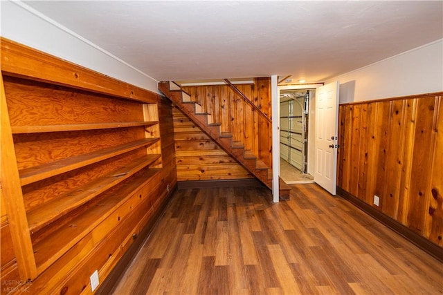2 King St, Johnston, RI 02919 - finished basement with dark wood finished floors, wooden walls, and stairs