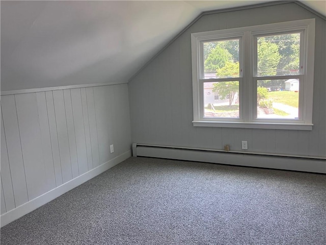 2 King St, Johnston, RI 02919 - additional living space featuring a baseboard radiator, healthy amount of natural light, vaulted ceiling, and carpet flooring
