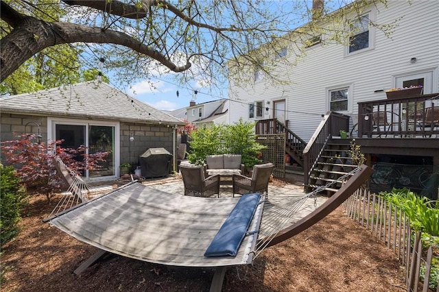 80 Wilcox Ave, Pawtucket, RI 02860 - exterior space featuring area for grilling, outdoor lounge area, stairway, and a deck