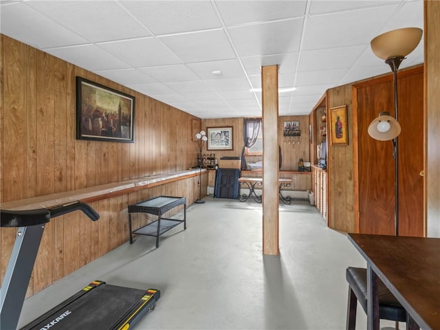 132 Elton Cir, Cranston, RI 02921 - exercise room with wood walls and a drop ceiling