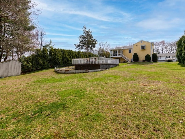 132 Elton Cir, Cranston, RI 02921 - view of yard featuring a deck, stairway, and an outdoor structure