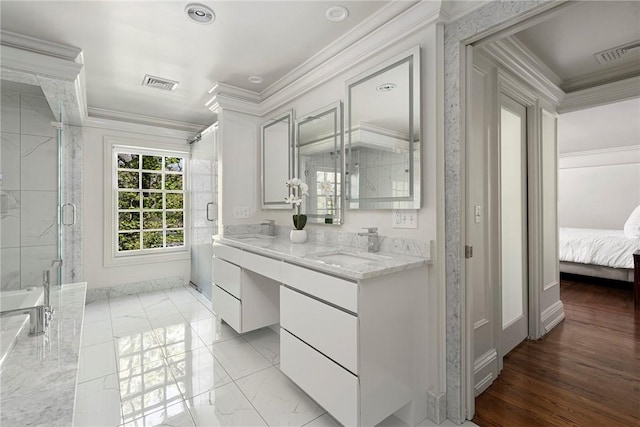 540 Blackstone Blvd, Providence, RI 02906 - ensuite bathroom with ornamental molding, visible vents, and a sink