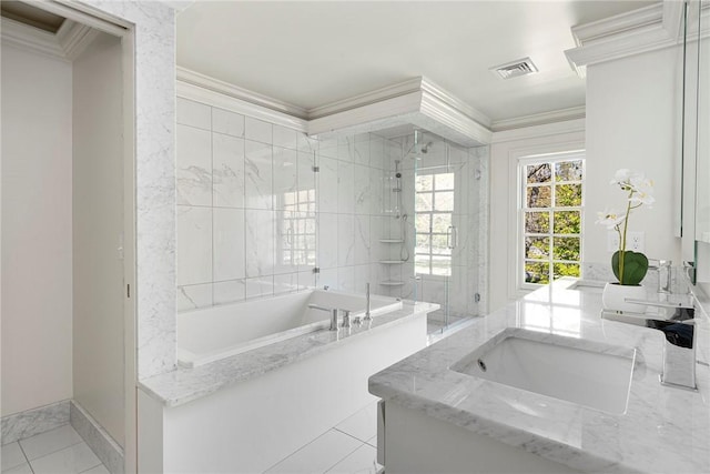 540 Blackstone Blvd, Providence, RI 02906 - full bath with crown molding, a shower stall, and visible vents