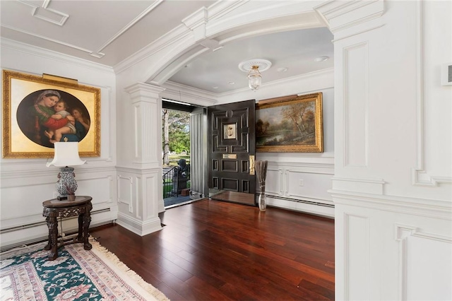 540 Blackstone Blvd, Providence, RI 02906 - entryway featuring baseboard heating, a decorative wall, and ornate columns