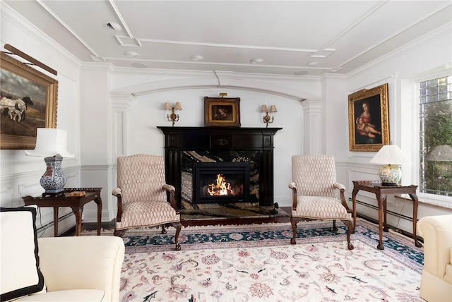 540 Blackstone Blvd, Providence, RI 02906 - sitting room featuring a baseboard radiator, a fireplace, and wood finished floors
