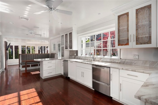 540 Blackstone Blvd, Providence, RI 02906 - kitchen with a sink, a peninsula, a healthy amount of sunlight, dishwasher, and a ceiling fan