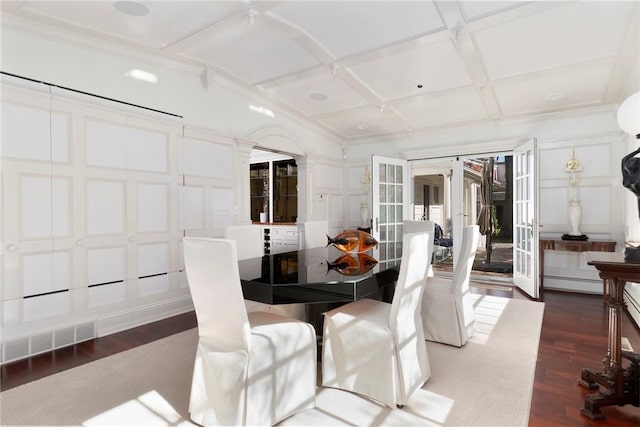 540 Blackstone Blvd, Providence, RI 02906 - dining area with french doors, visible vents, coffered ceiling, and wood finished floors