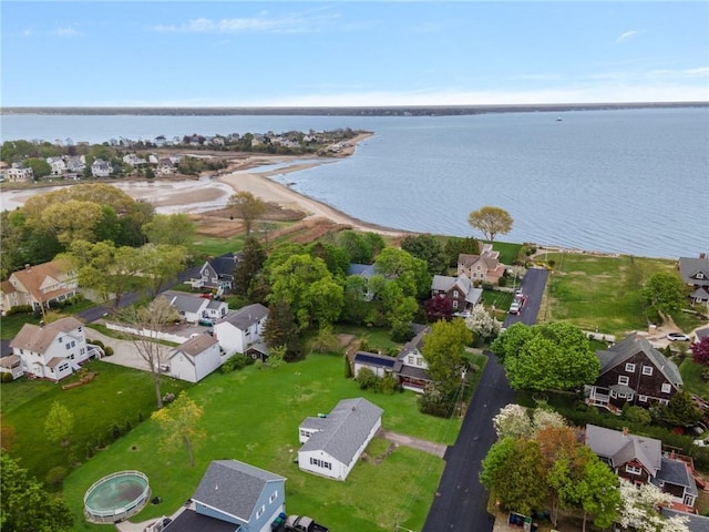 aerial view with a water view and a residential view