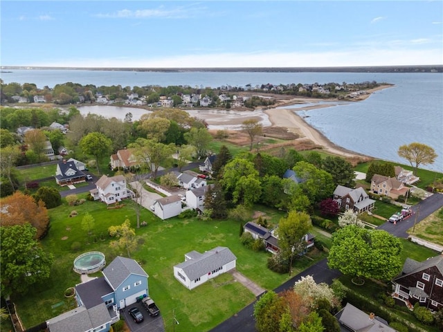 aerial view featuring a water view and a residential view