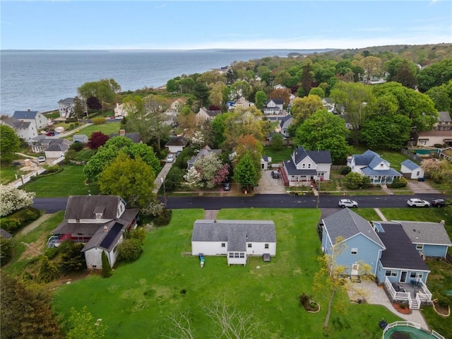 bird's eye view with a water view and a residential view