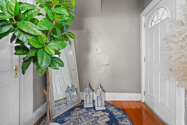 entrance foyer featuring wood finished floors and baseboards
