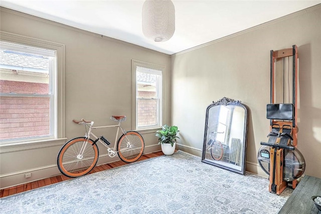 interior space with baseboards and wood finished floors