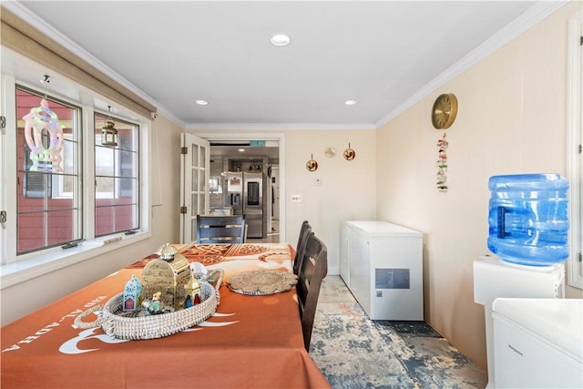 215 Rocky Point Ave, Warwick, RI 02889 - dining space featuring ornamental molding and recessed lighting