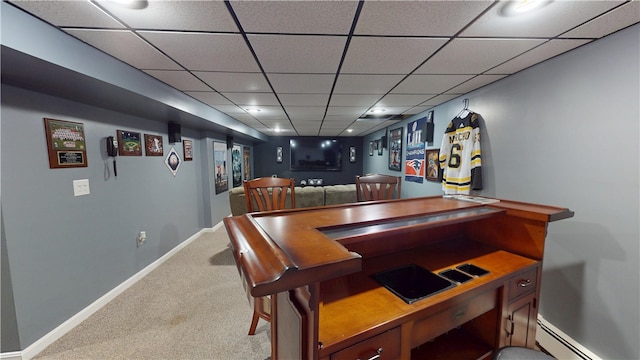 4 Tray Hollow Rd, Foster, RI 02825 - carpeted dining room featuring a baseboard heating unit, baseboards, and a drop ceiling