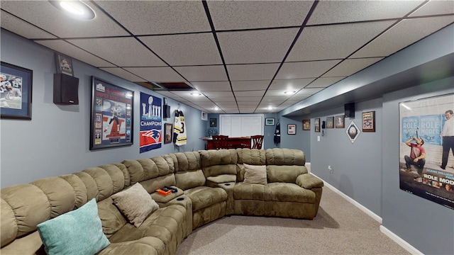4 Tray Hollow Rd, Foster, RI 02825 - home theater room with a paneled ceiling, carpet flooring, baseboards, and bar area