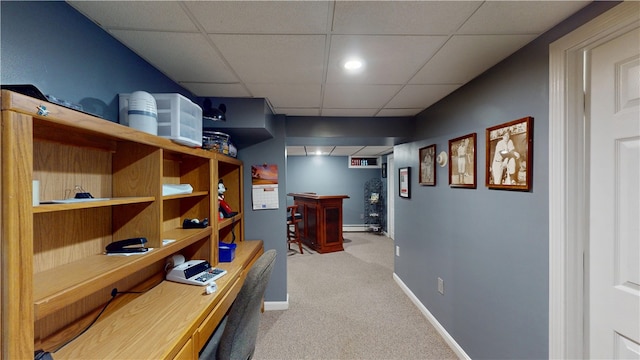 4 Tray Hollow Rd, Foster, RI 02825 - hallway with carpet flooring, a paneled ceiling, a baseboard radiator, and baseboards