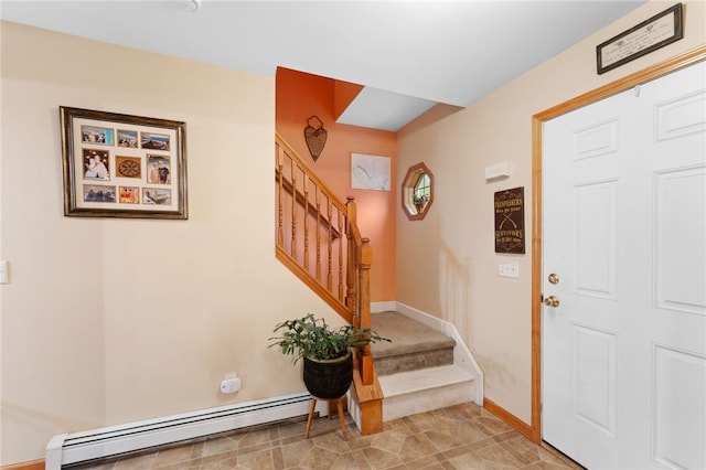 51 Mill Rd, Foster, RI 02825 - entryway with baseboard heating, stairs, and baseboards