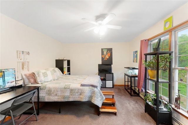 51 Mill Rd, Foster, RI 02825 - bedroom with a baseboard heating unit, carpet floors, and a ceiling fan