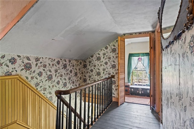 48 Highview Ave, Hopkinton, RI 02832 - additional living space featuring wallpapered walls, vaulted ceiling, and hardwood / wood-style floors