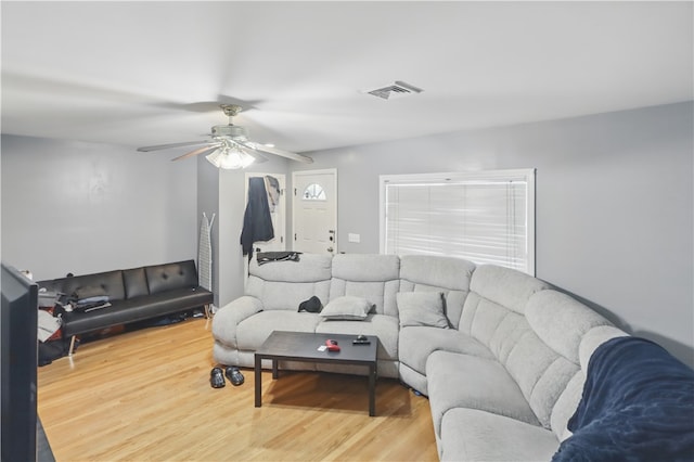 17 Grotto Ave Unit 1, Pawtucket, RI 02860 - living area featuring visible vents, wood finished floors, and a ceiling fan