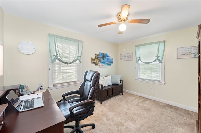 141 Burns St, Providence, RI 02904 - office area with baseboards, ceiling fan, and light colored carpet