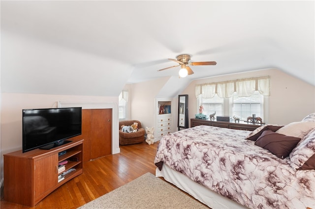 141 Burns St, Providence, RI 02904 - bedroom with wood finished floors, ceiling fan, and vaulted ceiling