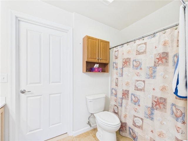 6 Yarmouth Cir S, Kingstown, RI 02879 - bathroom with baseboards, toilet, curtained shower, tile patterned flooring, and vanity