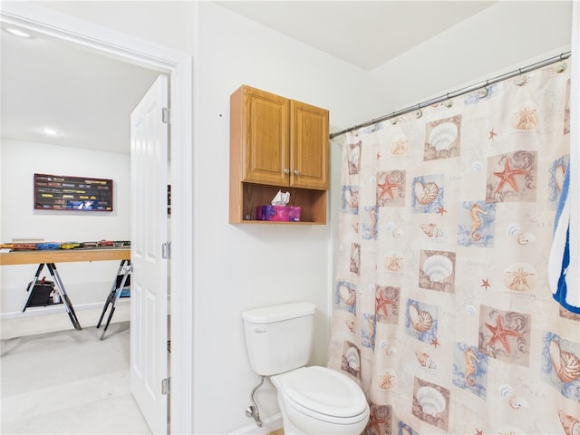 6 Yarmouth Cir S, Kingstown, RI 02879 - full bathroom with toilet, a shower with shower curtain, and baseboards