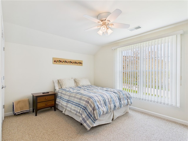 6 Yarmouth Cir S, Kingstown, RI 02879 - bedroom with lofted ceiling, a ceiling fan, carpet, baseboards, and visible vents