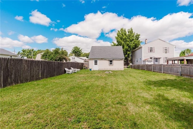 view of yard with a fenced backyard