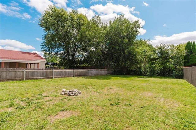 view of yard with a fenced backyard